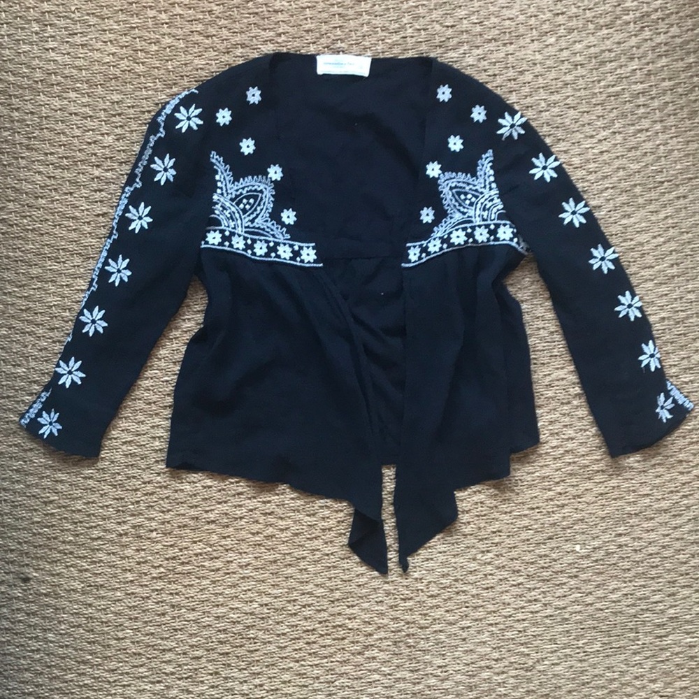 White + Black Embroidered thin Cardigan